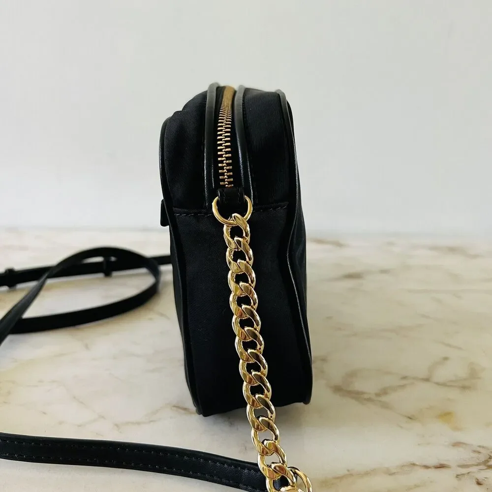MICHAEL KORS Polly Black Nylon East West Zip Chain Crossbody Bag